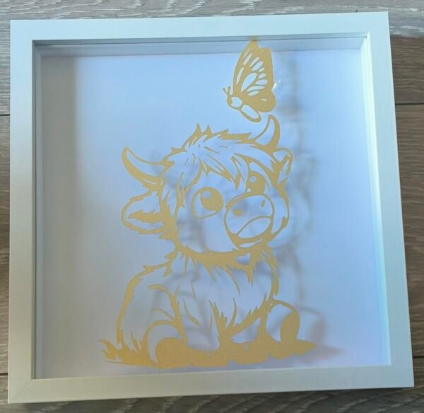 Baby Highland Cow 24cm White Shadow Box