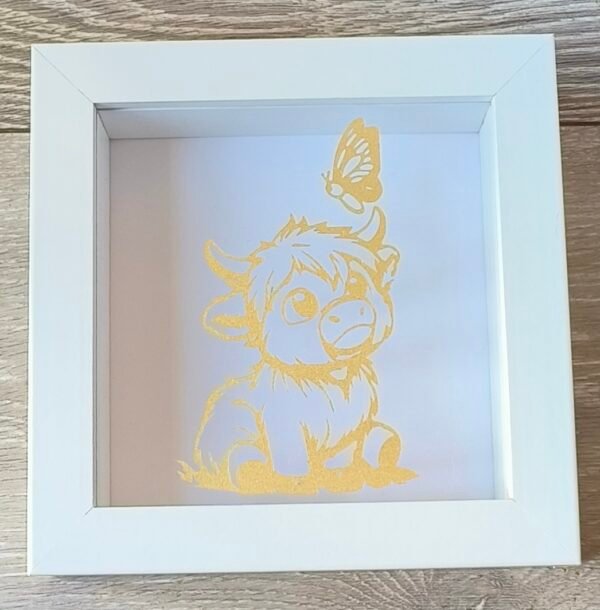 Highland Cow Baby White 6x6 Shadow Box